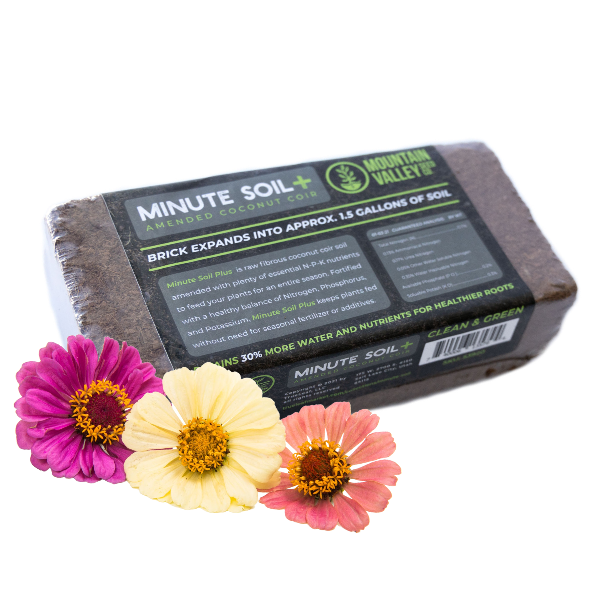 Minute Soil Plus Brick - Medium - 1 Brick = 1.5 Gallons of Potting Soil - NPK Amended Compressed Coco Coir Fiber Grow? Garden, P