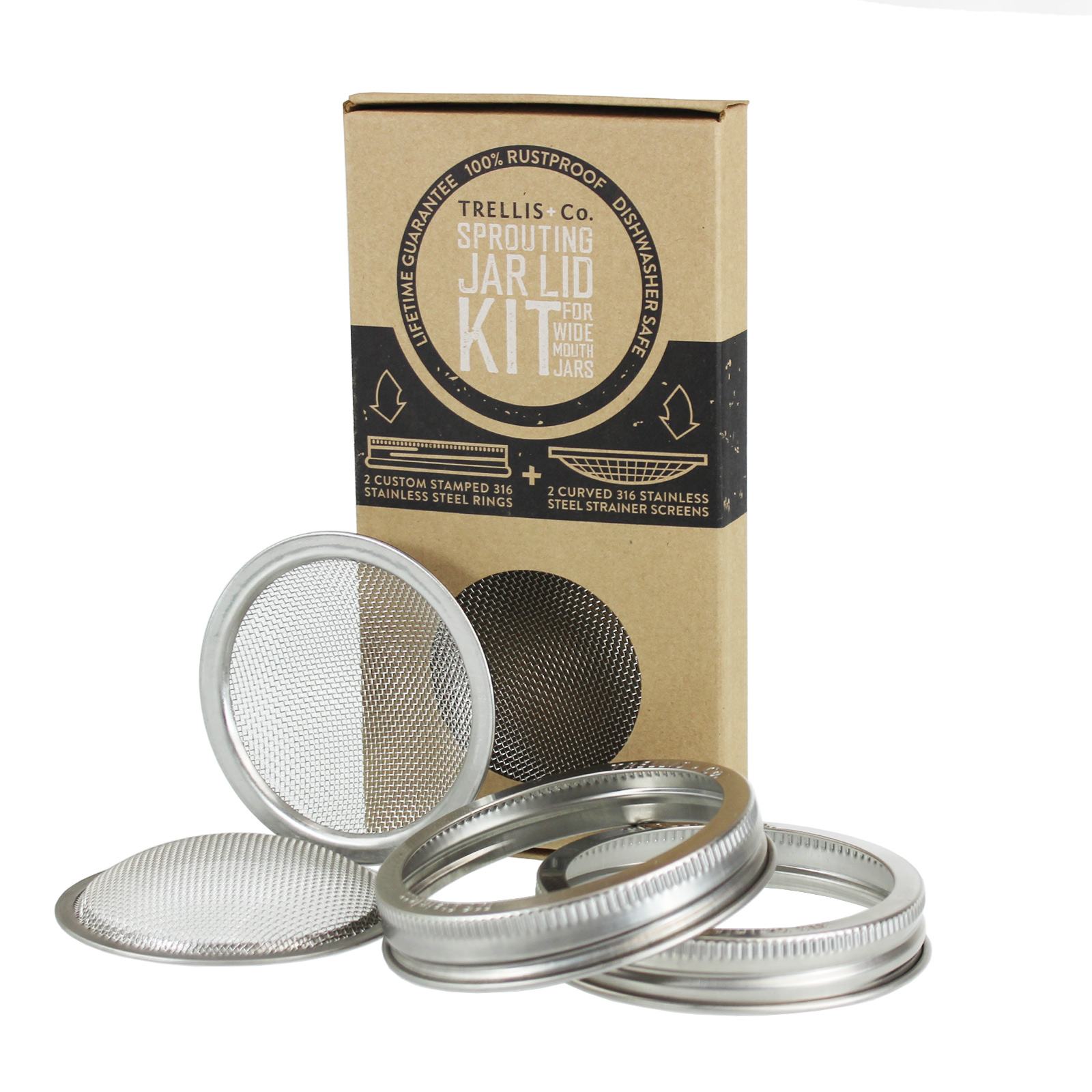 Stainless Steel Sprouting Lids - 2 - Mesh Strainer- Wide Mouth Jars - Sprouts, Sprouting - Healthy Living & Raw Food - Grow, Gro