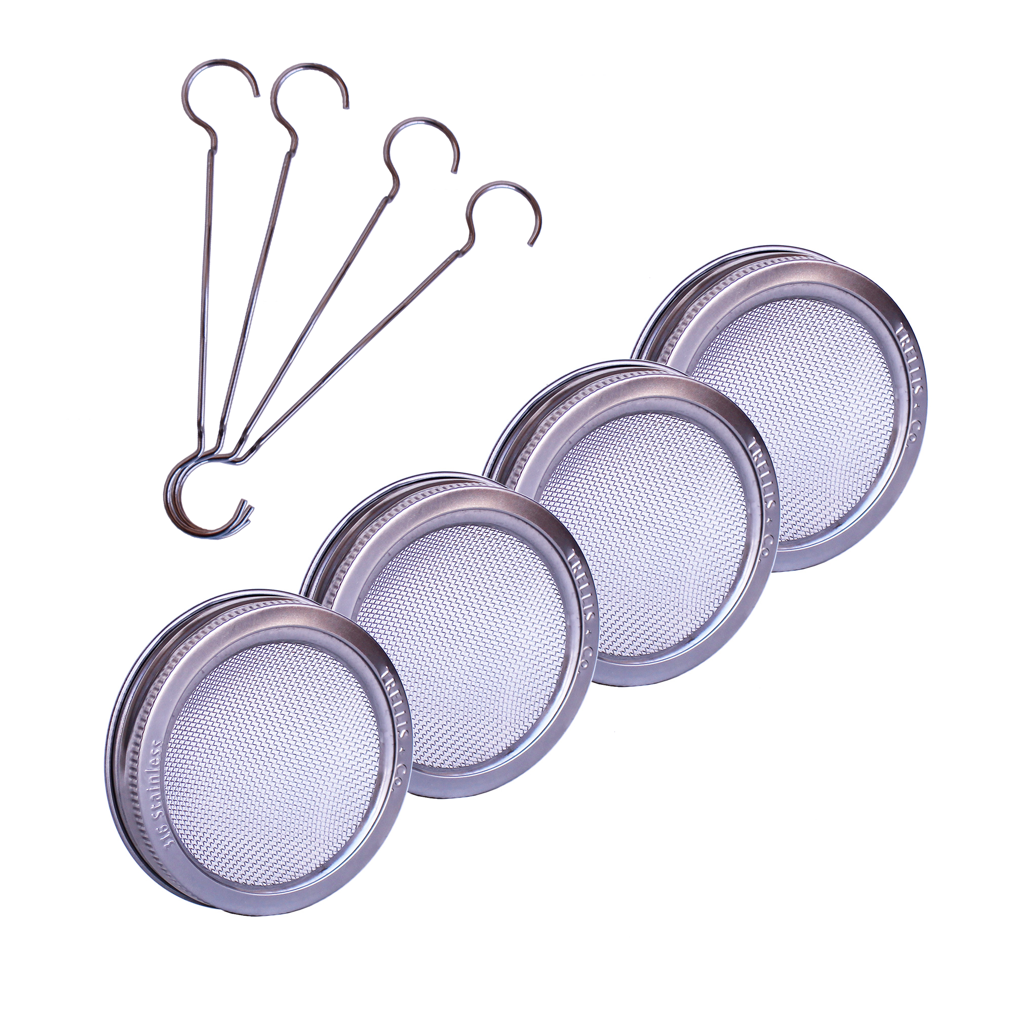 Stainless Steel Sprouter Lids - Pack of 4 with Drain Stands -  Mesh - Sprouts, Sprouting - Healthy Living & Raw Food - Grow, Gro
