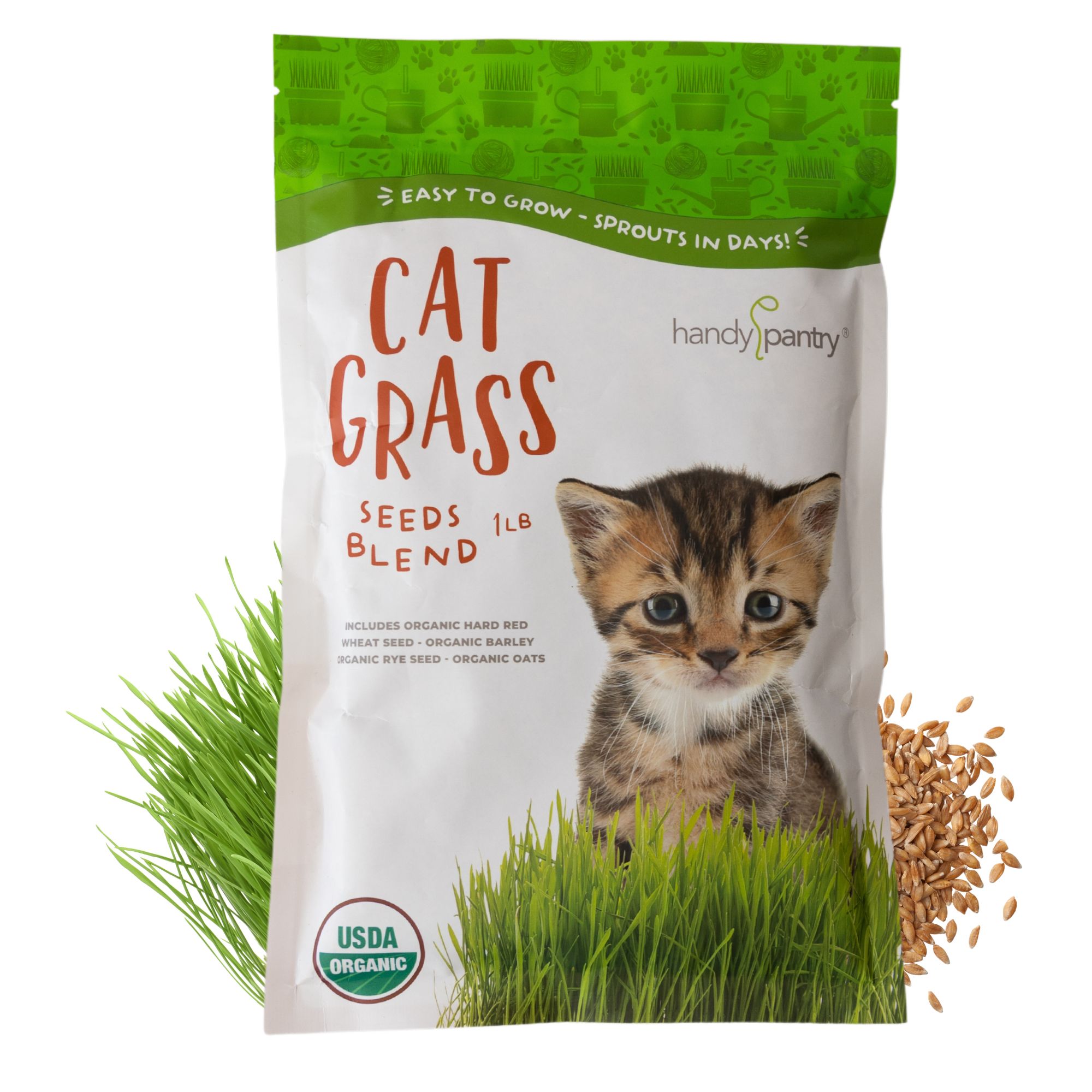 Certified Organic Cat Grass Seed Mix- 16 Oz - Non-GMO Grass for Pets, Dogs