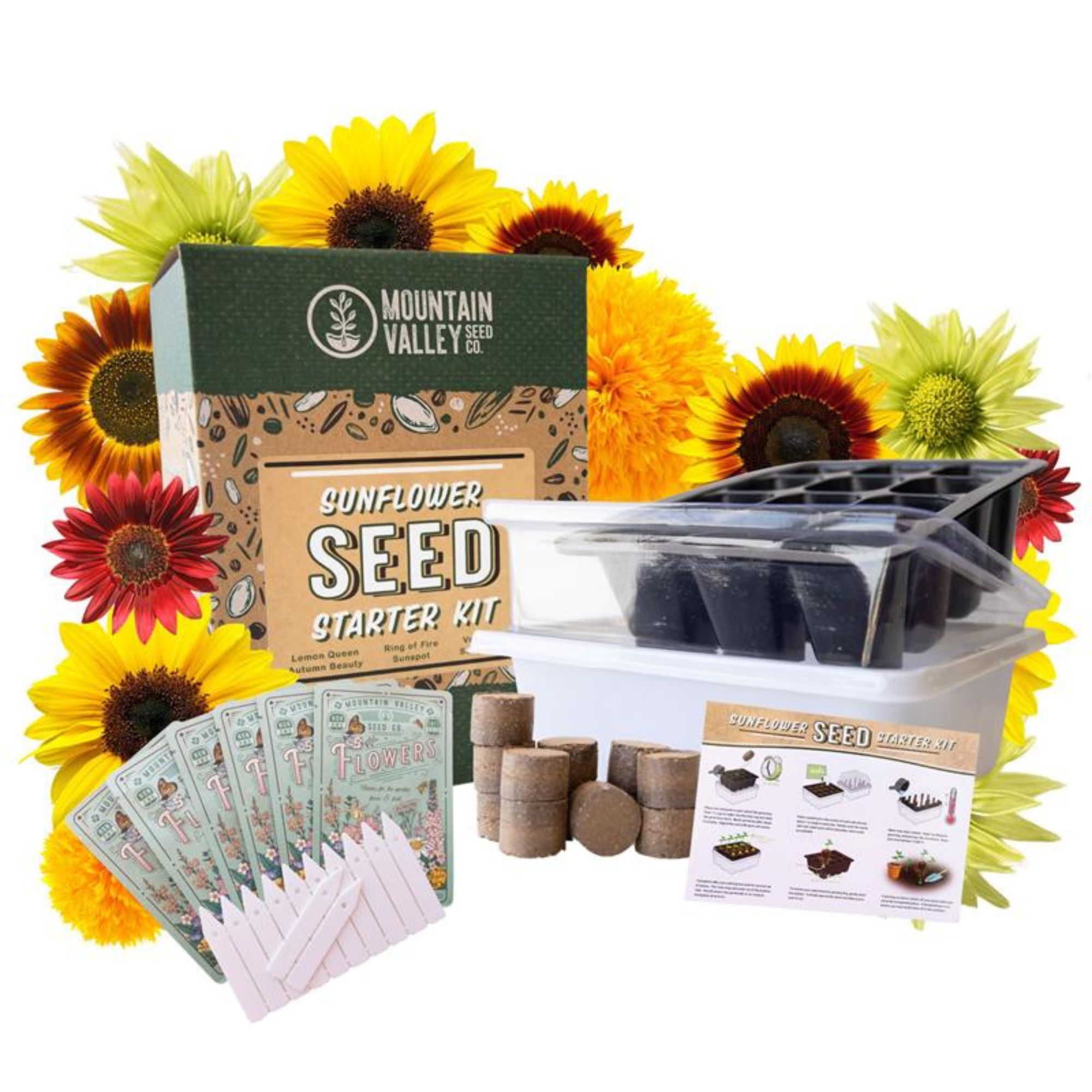 Sunflower Complete Seed Starter Kit - 6 Varieties - Lemon Queen, Autumn Beauty, Ring Of Fire, Sunspot, Velvet Queen, Sungold Dwa