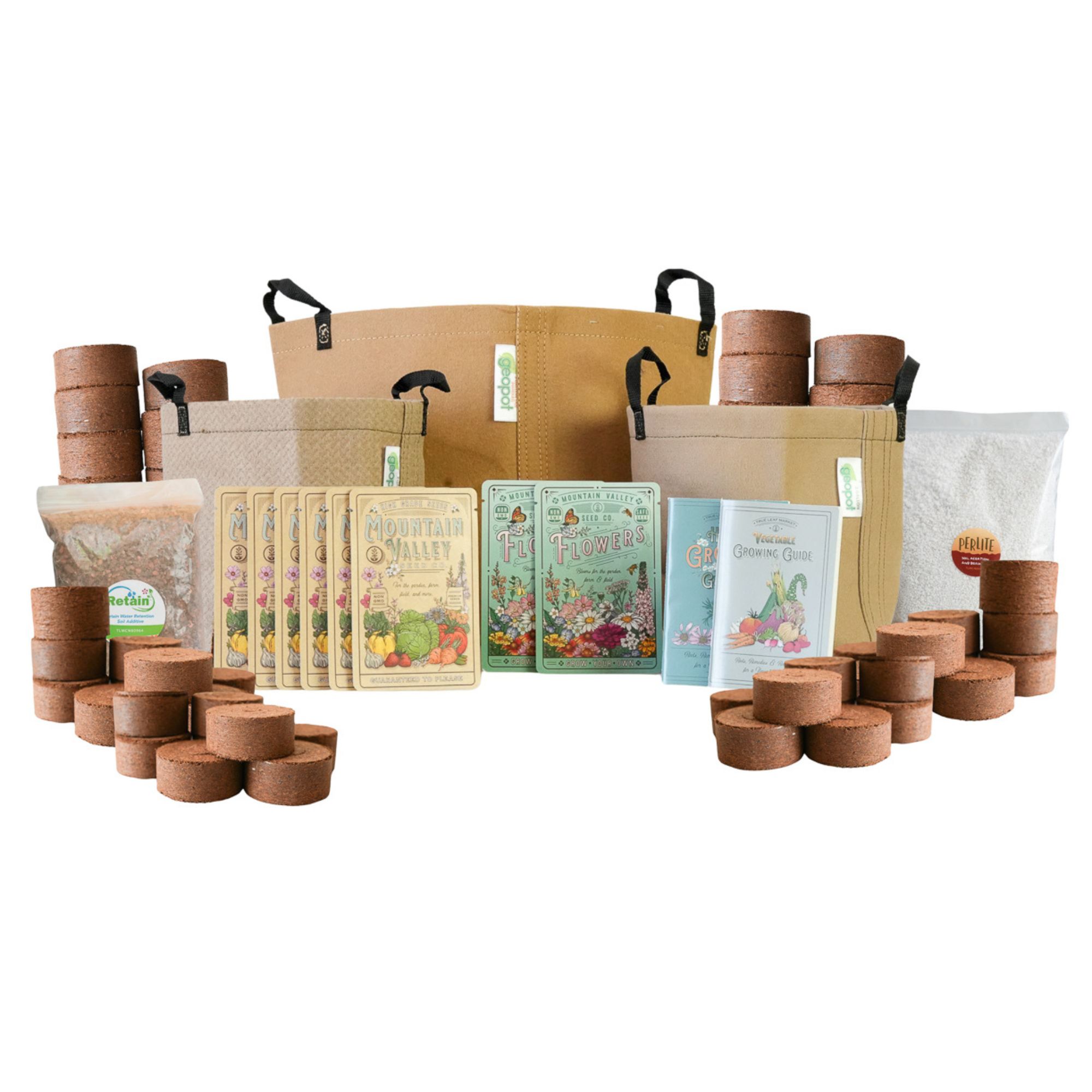 Easy to Grow Seed Assortment Container Garden and Soil Kit - Compact Garden Starter Kit - Growing Supply - Easy Grow Seed Kit - 