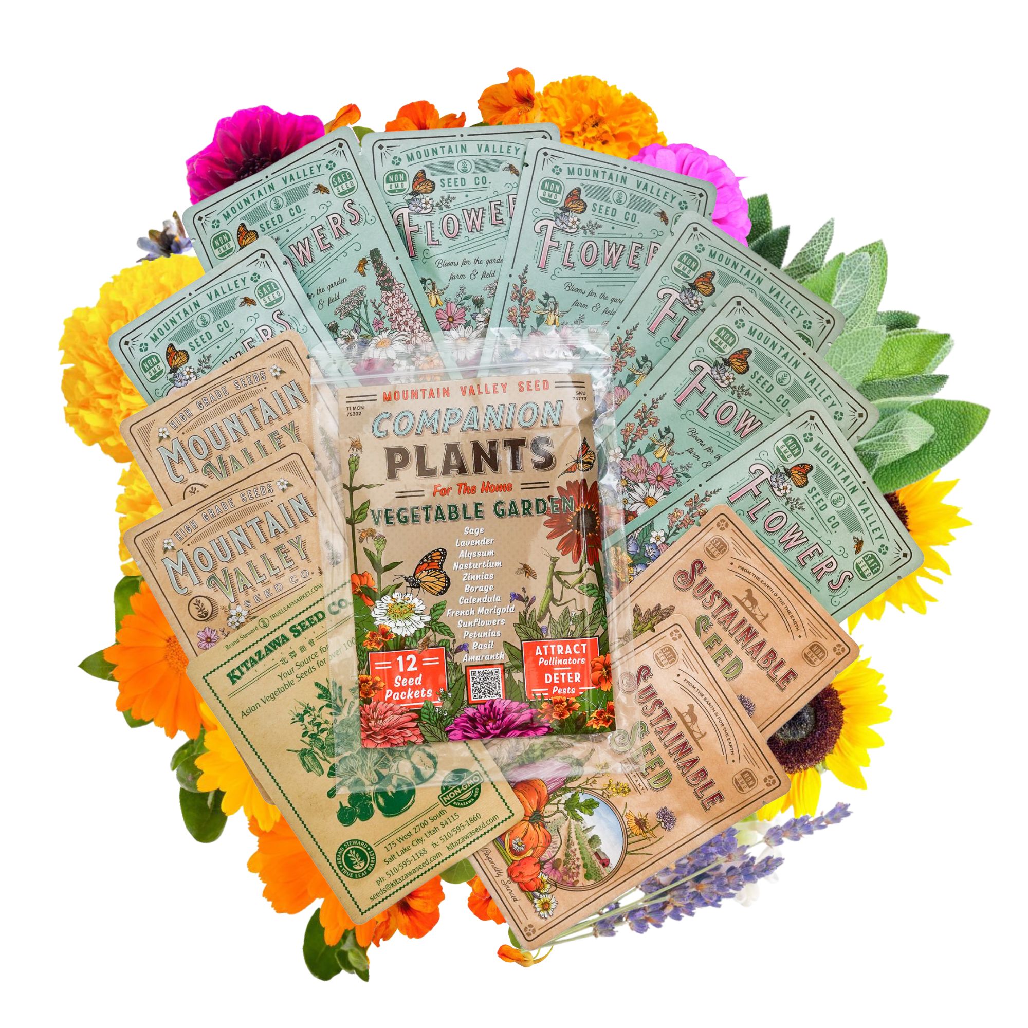 Companion Planting Seed Assortment - Home Vegetable Garden Seed Collection - Flower Seeds - Beneficial Insects - Alyssum, Calend