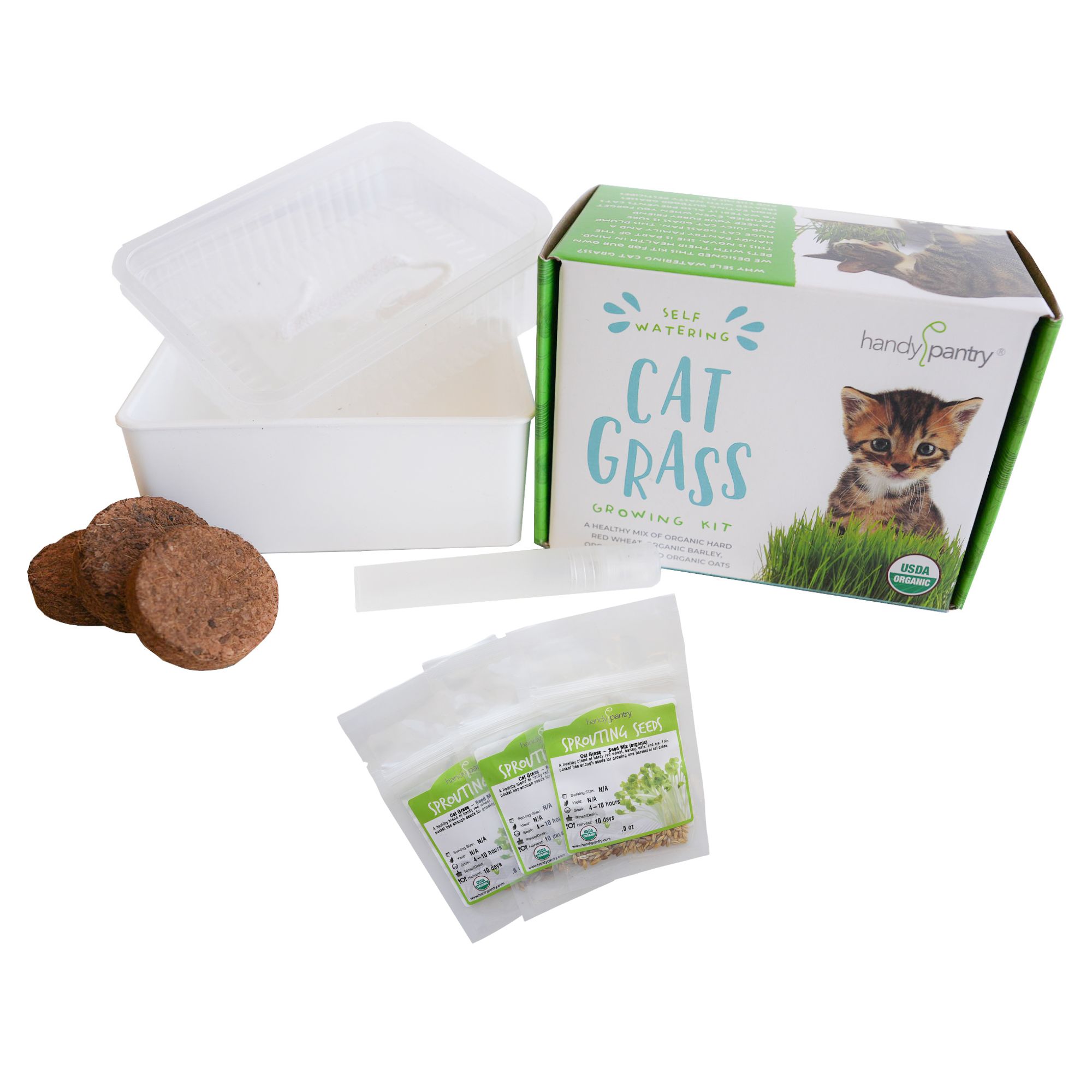 Organic Cat Grass Growing Kit - Easy Self Watering Pet Grass System - Includes Enough Organic Cat Grass for 3 Grows, Self Wateri