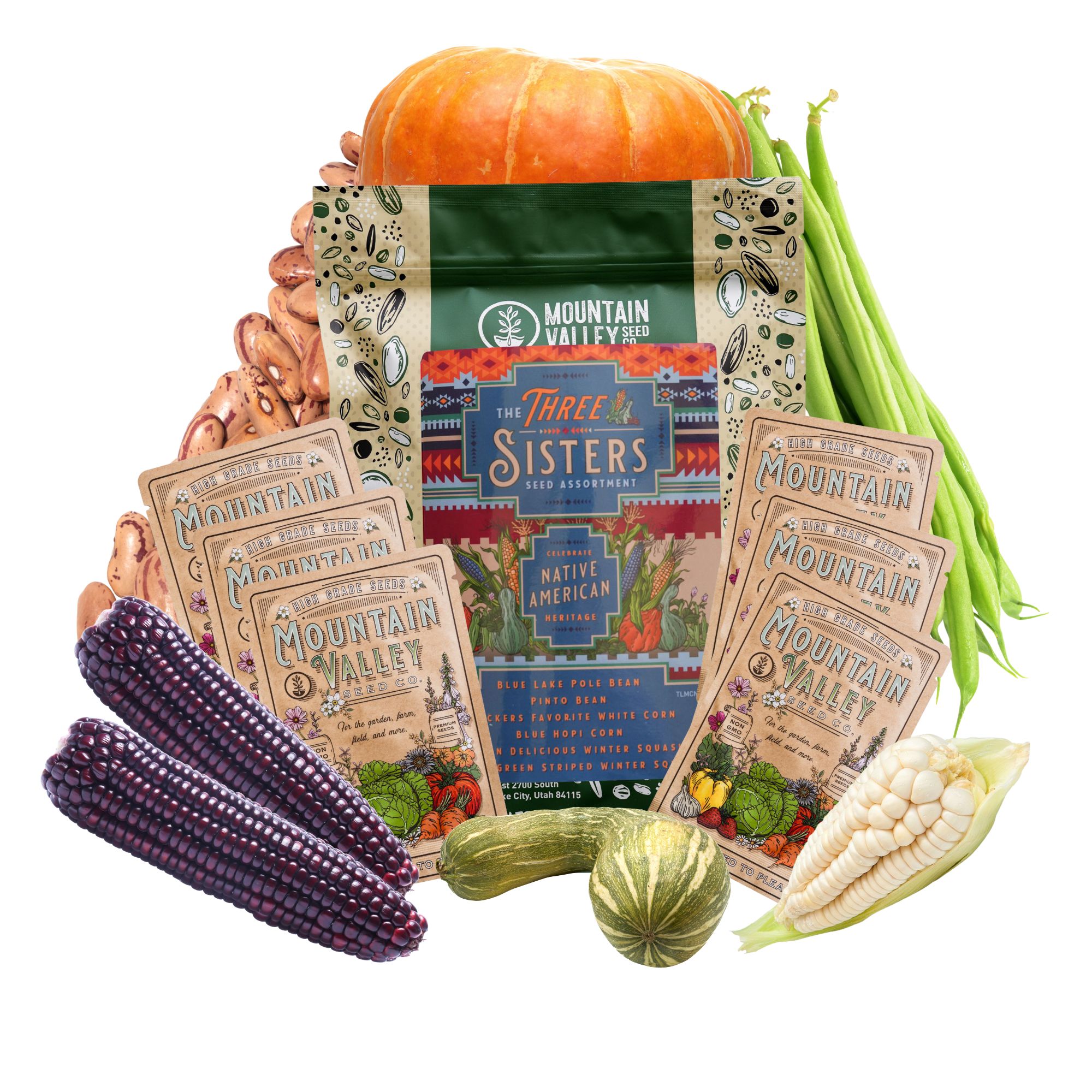 The Three Sisters Seed Assortment - Companion Planting Vegetable Garden Seed Collection - Native American Heritage Month Seeds -