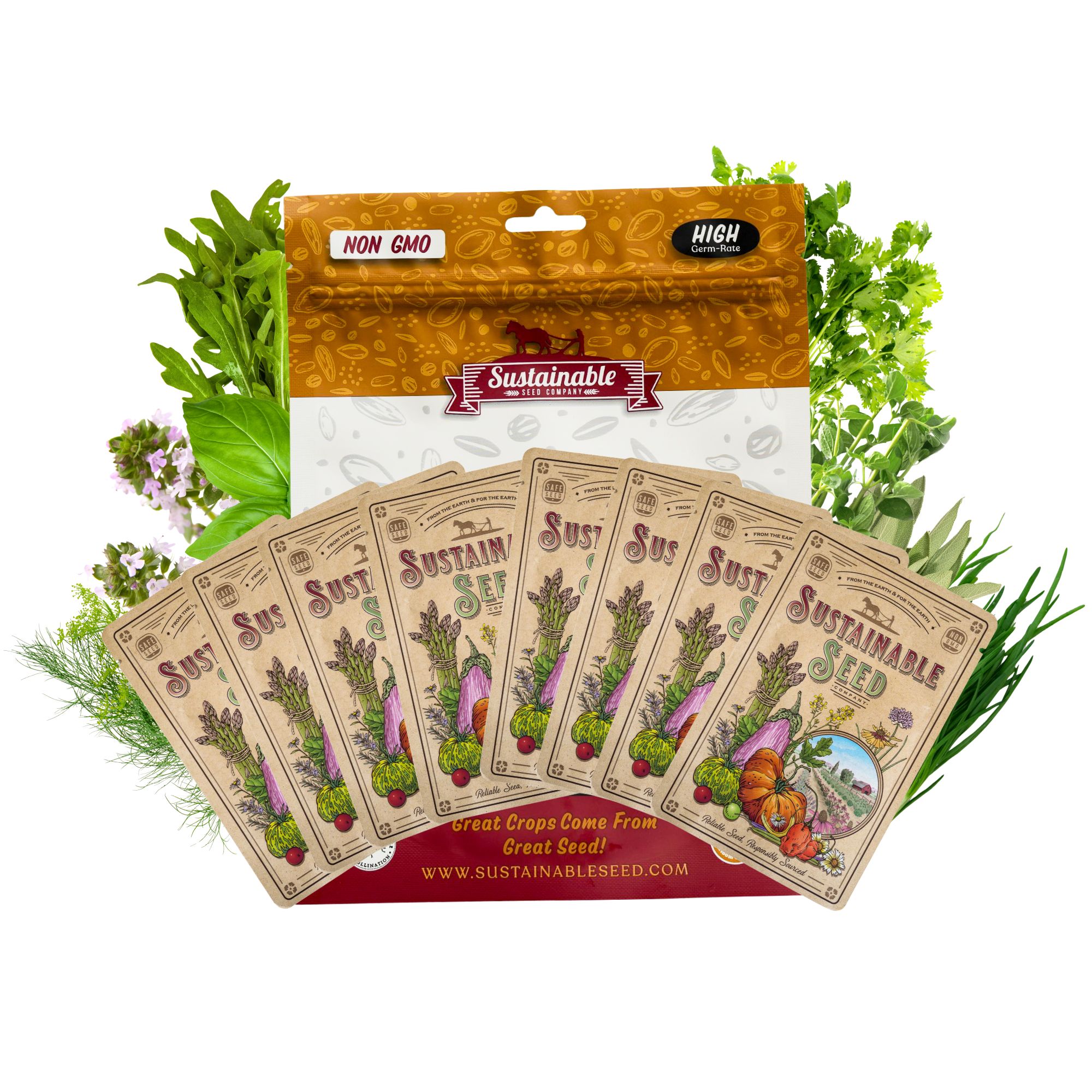 Organic, Heirloom, Non-GMO, Herb Garden Seeds - 8 Variety Assortment