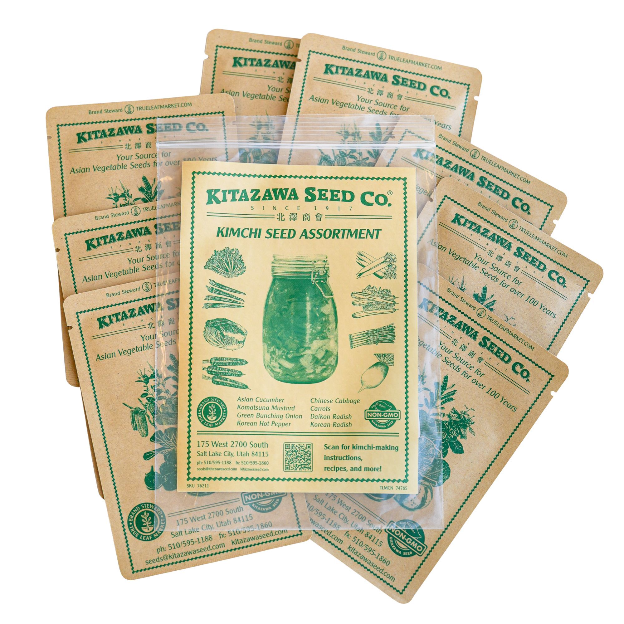 Kimchi Seed Assortment - 8 Non-GMO Vegetable Garden Seeds Packets - Cabbage, Carrot, Radish, Pepper, Cucumber, Onion, Mustard - 