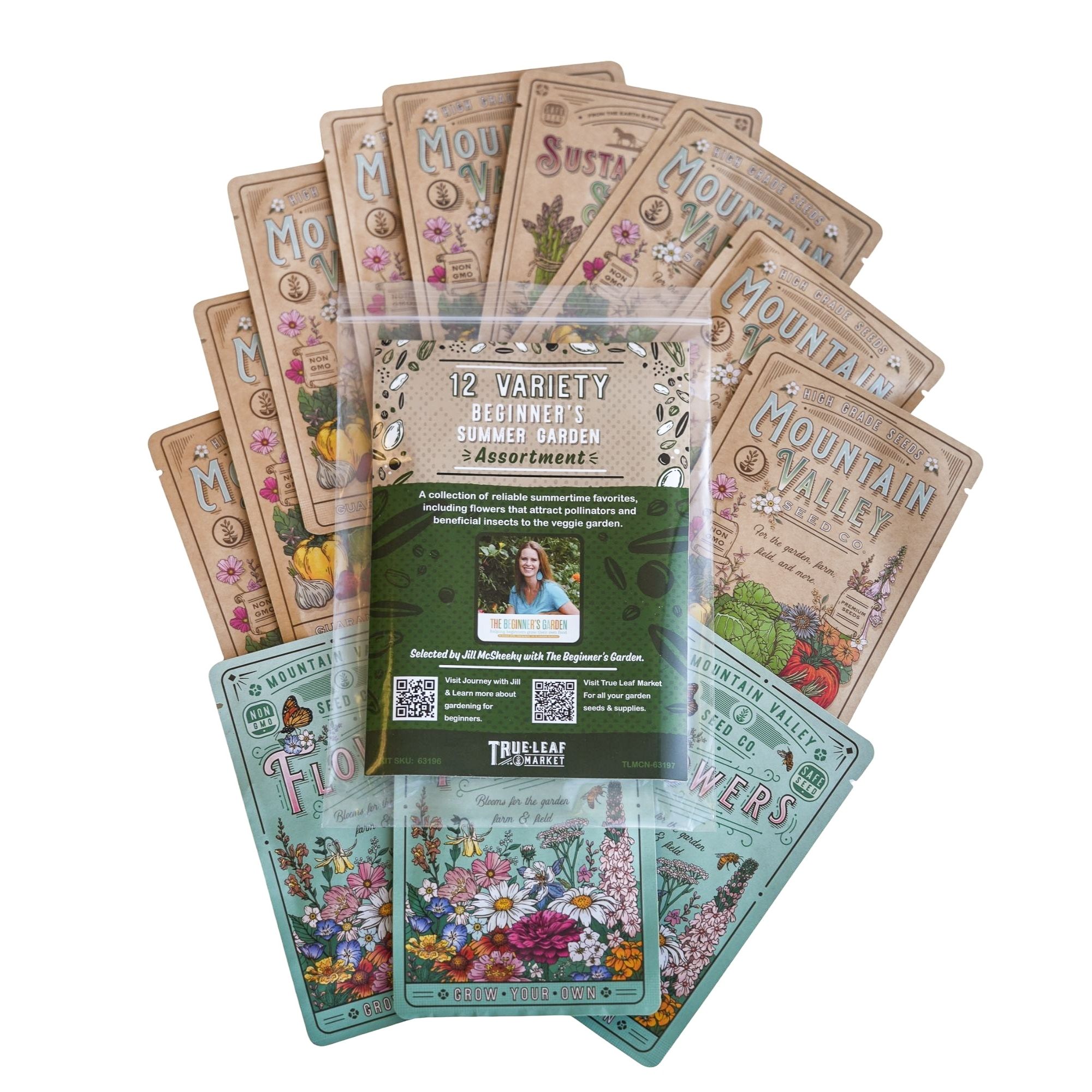 12 Variety Beginner's Summer Garden Seed Assortment - ~15,000 Vegetable & Flower Seeds - Includes Jalapeno, 3 Tomatoes, Alyssum,