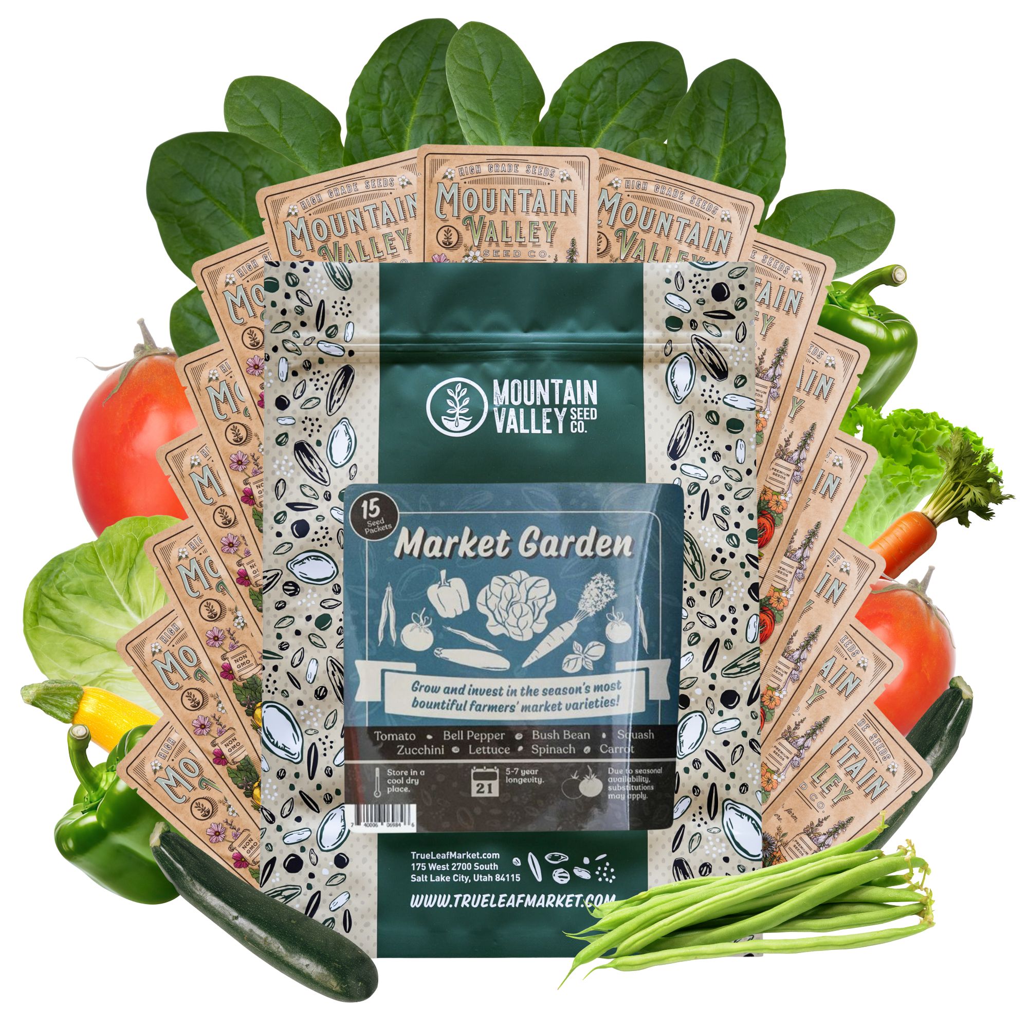 15-Packs Non-GMO Market Garden Heirloom Seeds Collection - Buy Non-GMO, Open Pollinated Seeds Online - Best Seed Supplier