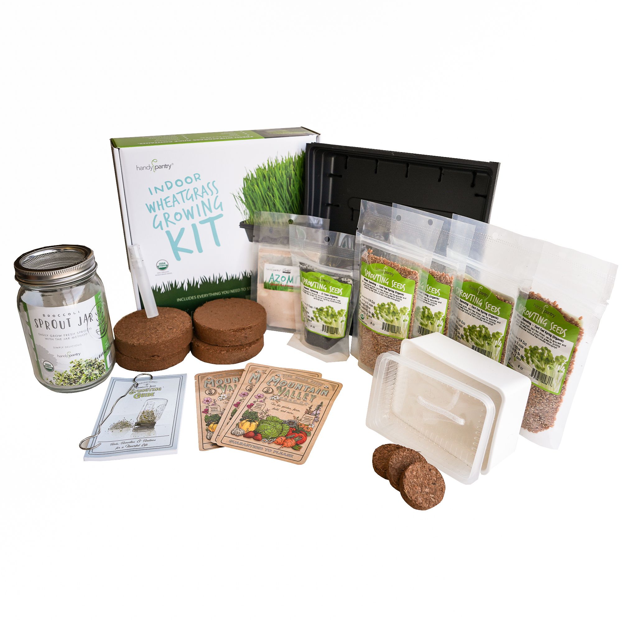 Growing For Health Kit - Sprouts, Microgreens, and Wheatgrass - Complete Grow Kit - Seeds, Soil, Jar, Instructions - Healthy Liv