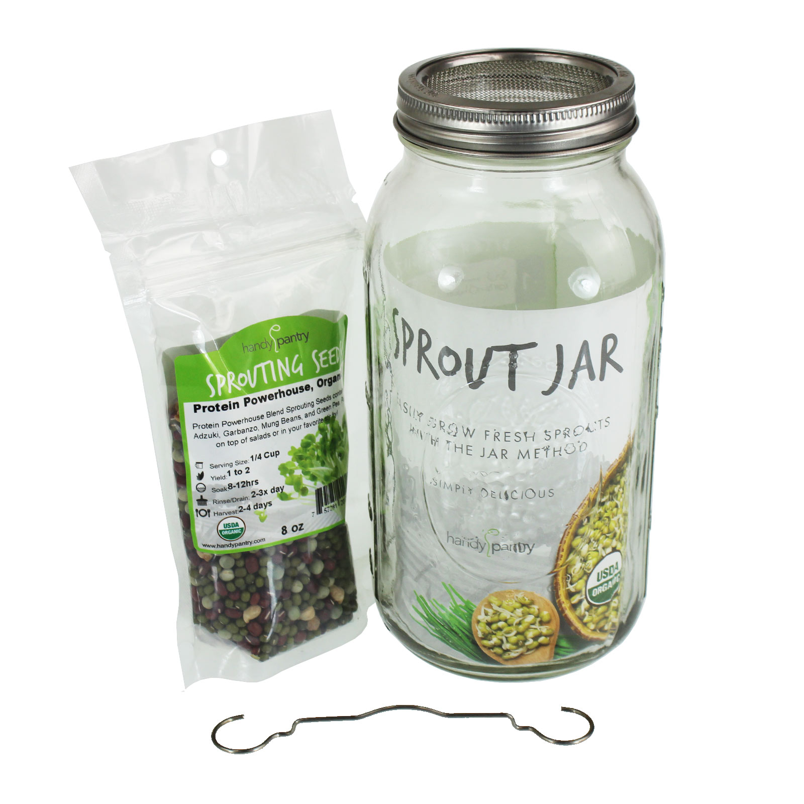 Half Gallon Sprouter Jar - Organic Seeds, Stainless Steel Strainer Lid - Sprouts, Sprouting - Healthy Living & Raw Food - Grow, 