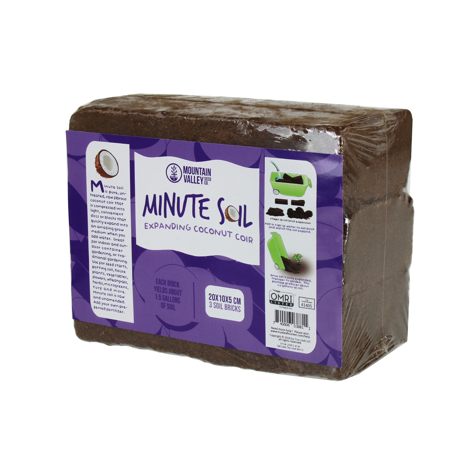 Minute Soil - Compressed Coco Coir OMRI Grow Medium - 3 Bricks - Coconut Potting Soil & Ammendment for Garden, Greenhouse, Fill