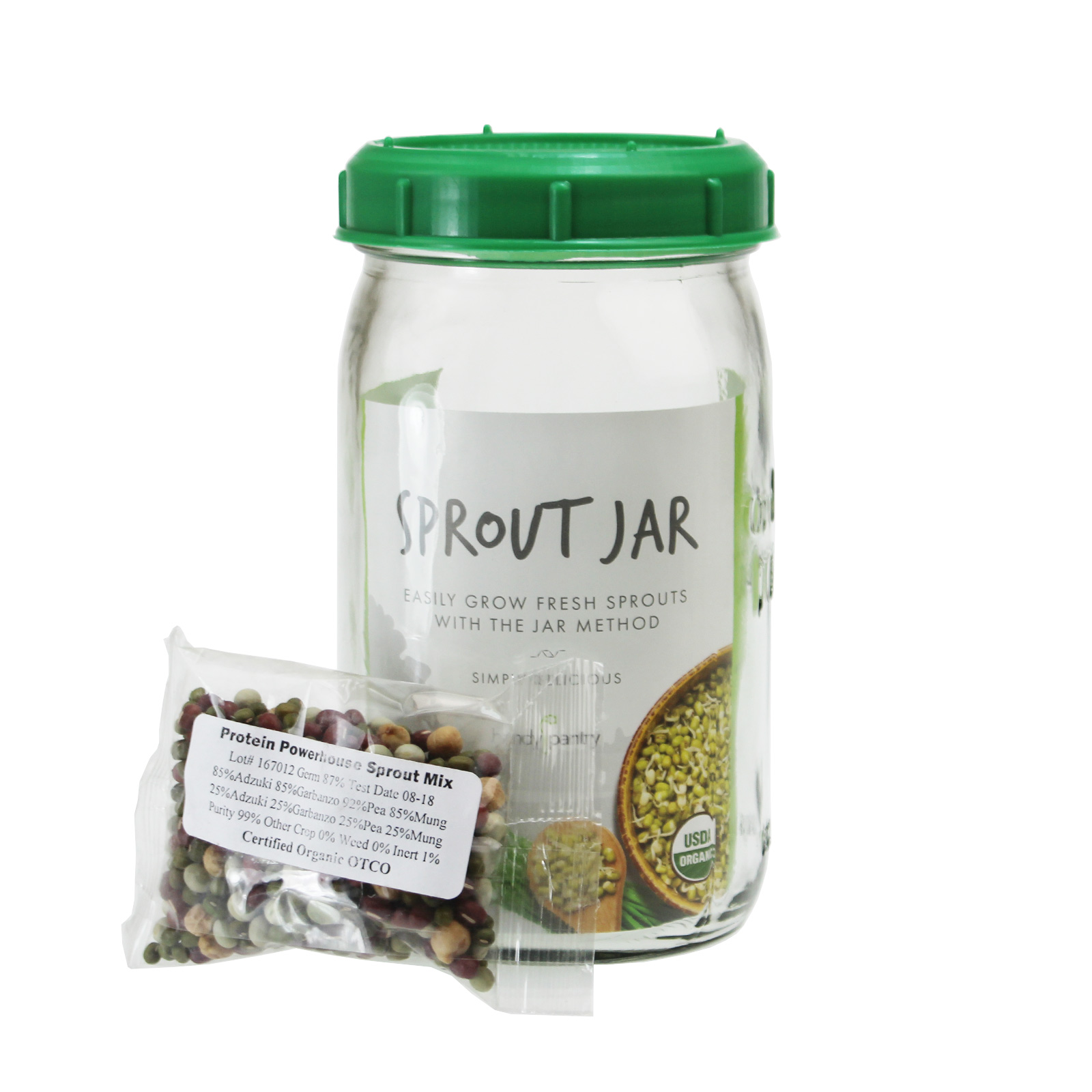 1 Quart Sprouting Jar w/ Strainer Lid & Sprouter & 2 Oz. Alfalfa