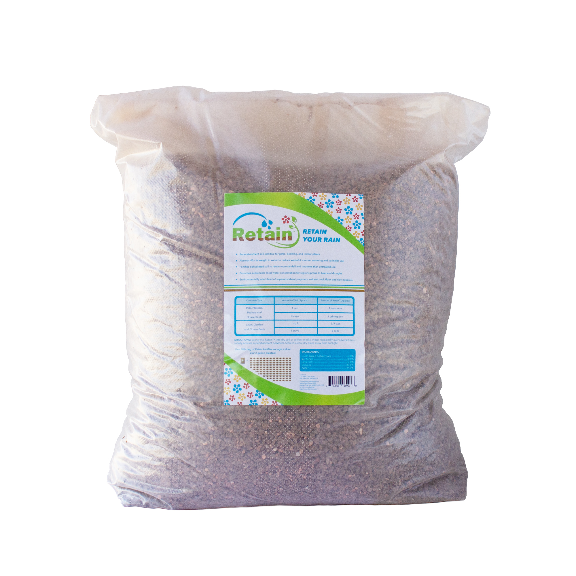Retain 50 Lb Bulk Eco Water Holding Polymer Crystals Soil Additive - Water Retention Soil Ammendment, Moisture Beads, Crystals