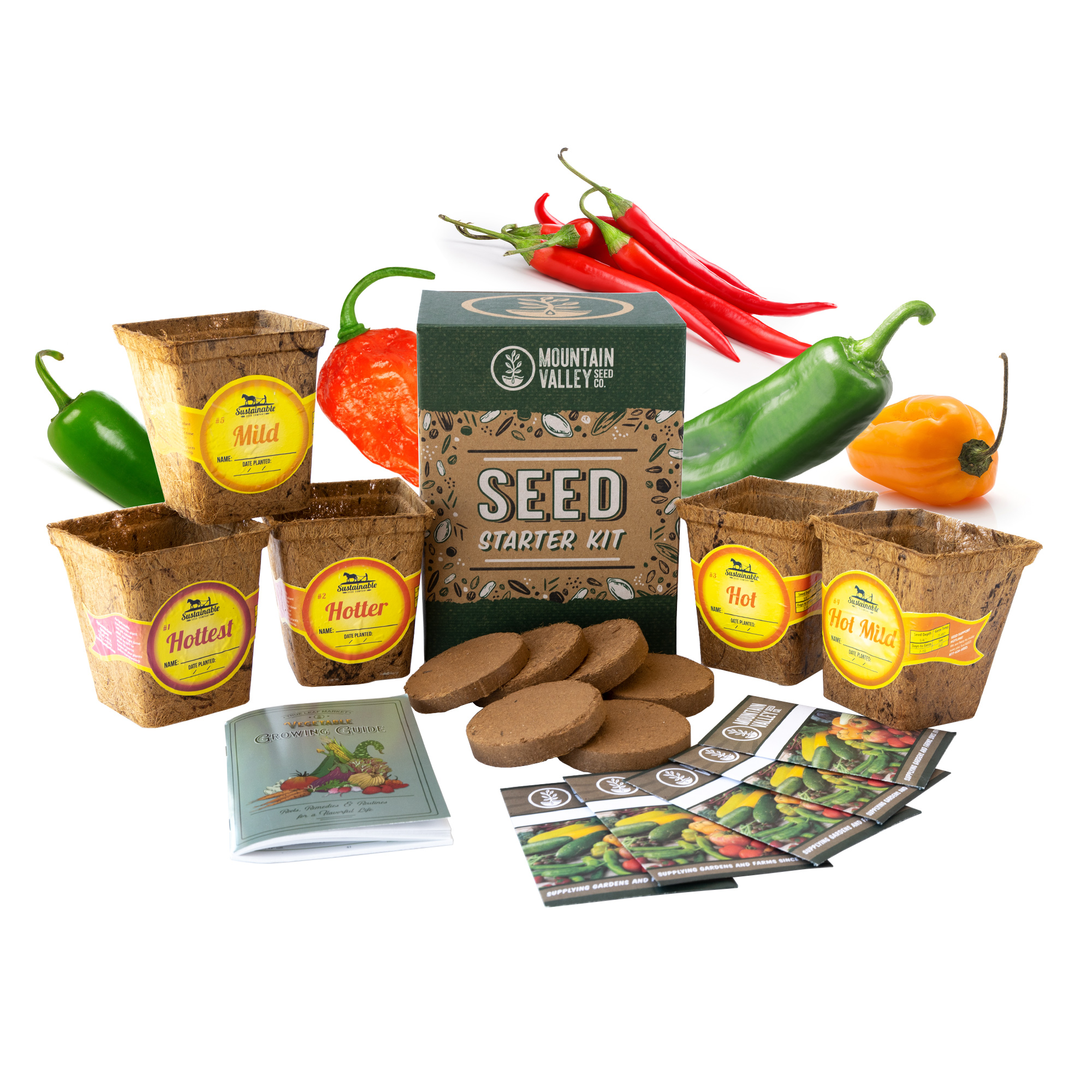 Hot Pepper Seed Starter Kit - Ghost Pepper Seeds + 4 Other Varieties
