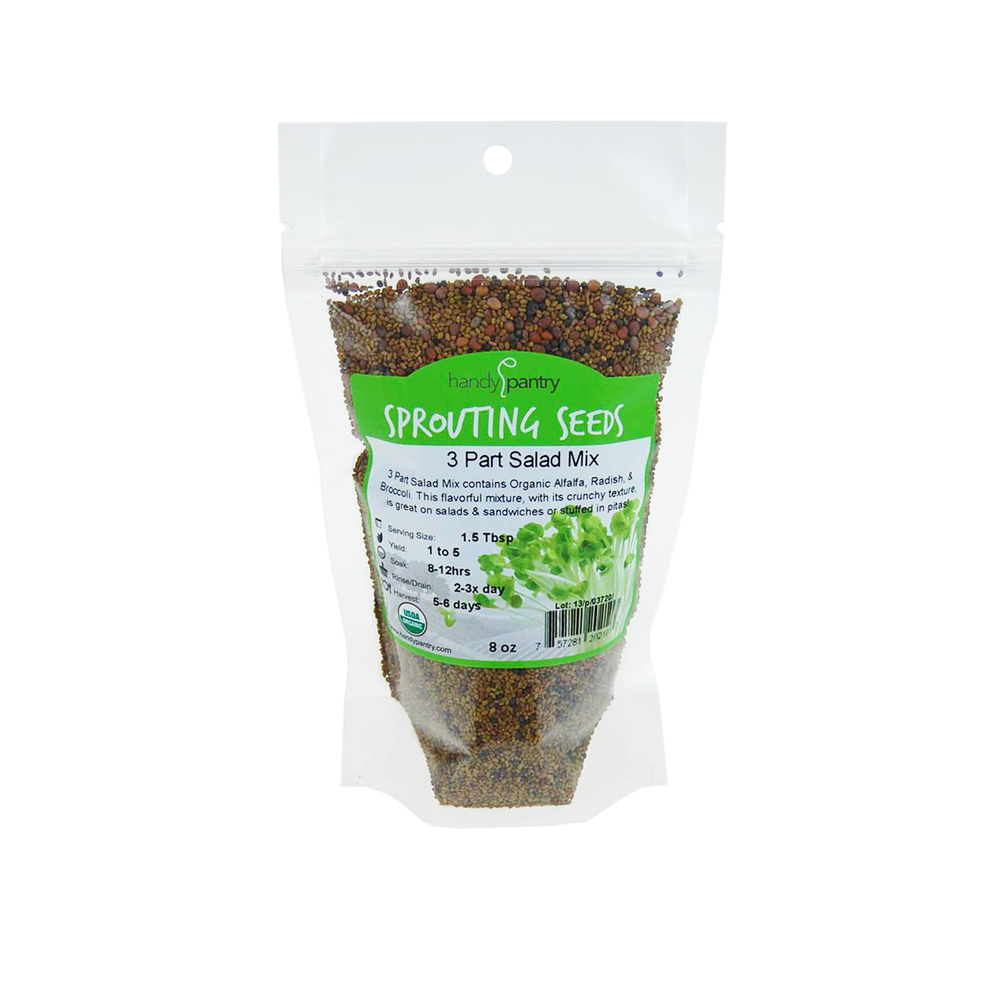 3 Part Organic Sprouting Seed Mix-Alfalfa Radish Broccoli-Sprouts-8 Oz - Sprouts, Sprouting - Healthy Living & Raw Food - Grow, 