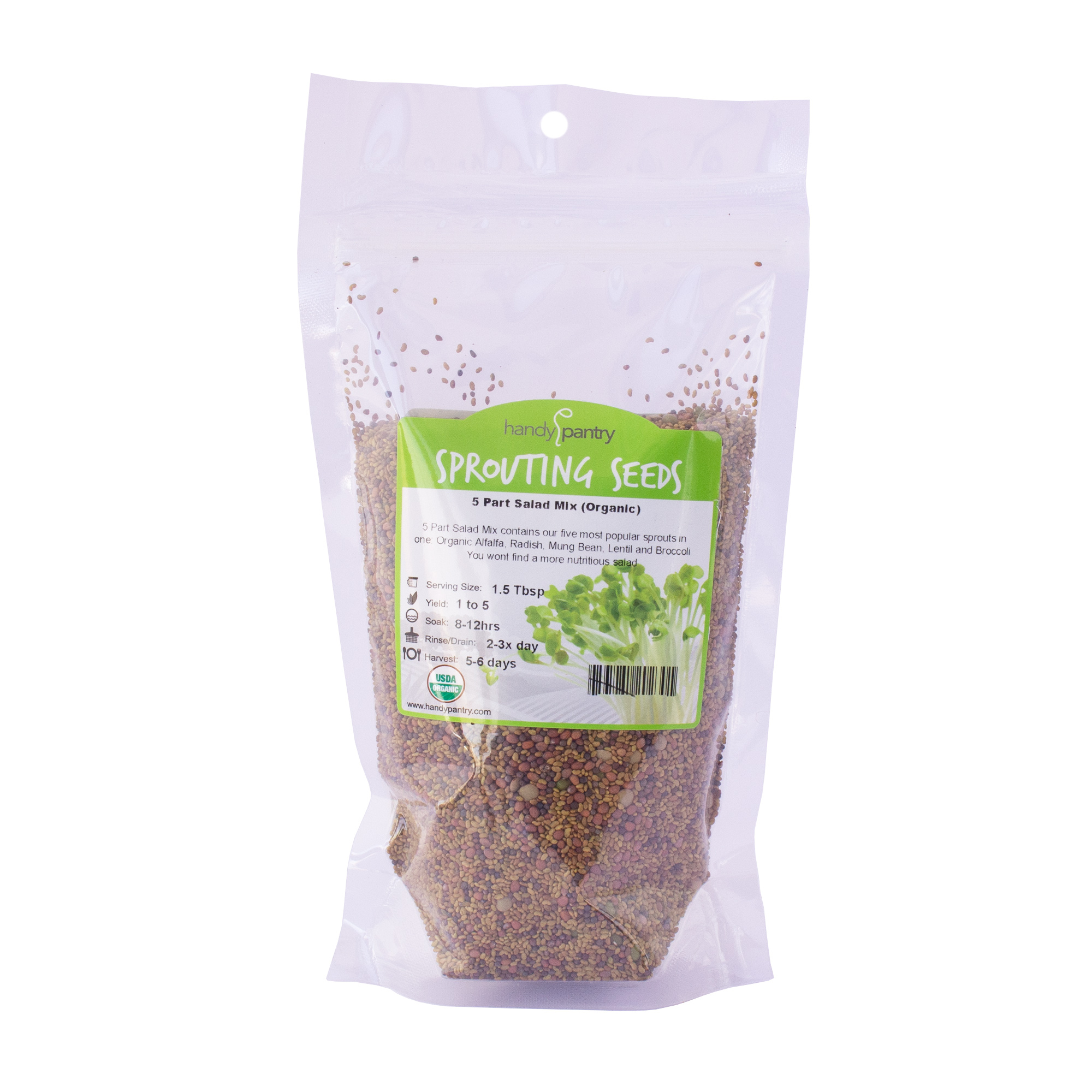 5 Part Organic Sprouting / Sprout Seed Salad Mix - Sprouts - 16 Oz - Sprouts, Sprouting - Healthy Living & Raw Food - Grow, Grow