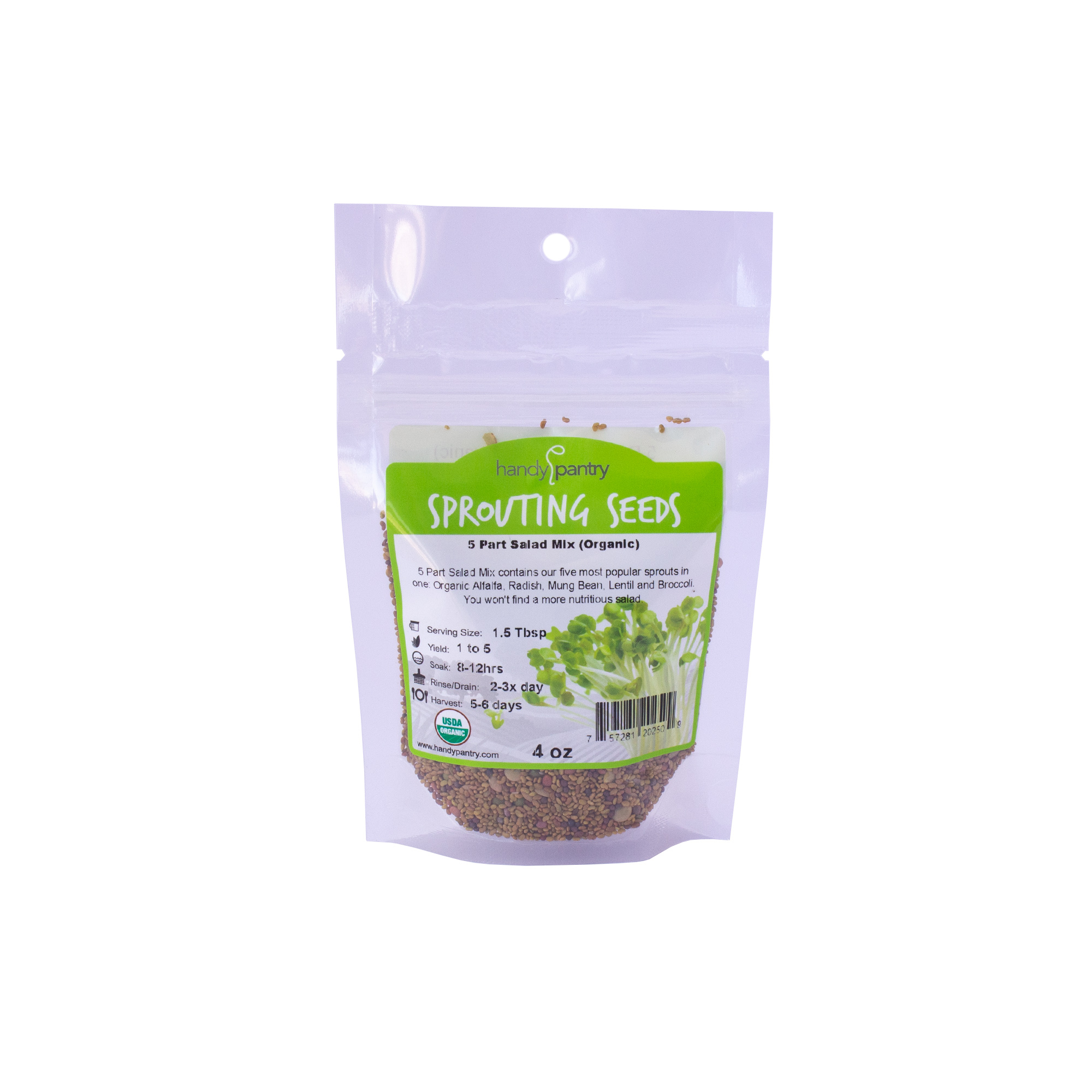 5 Part Organic Sprouting / Sprout Seed Salad Mix - Sprouts - 4 Oz - Sprouts, Sprouting - Healthy Living & Raw Food - Grow, Growi