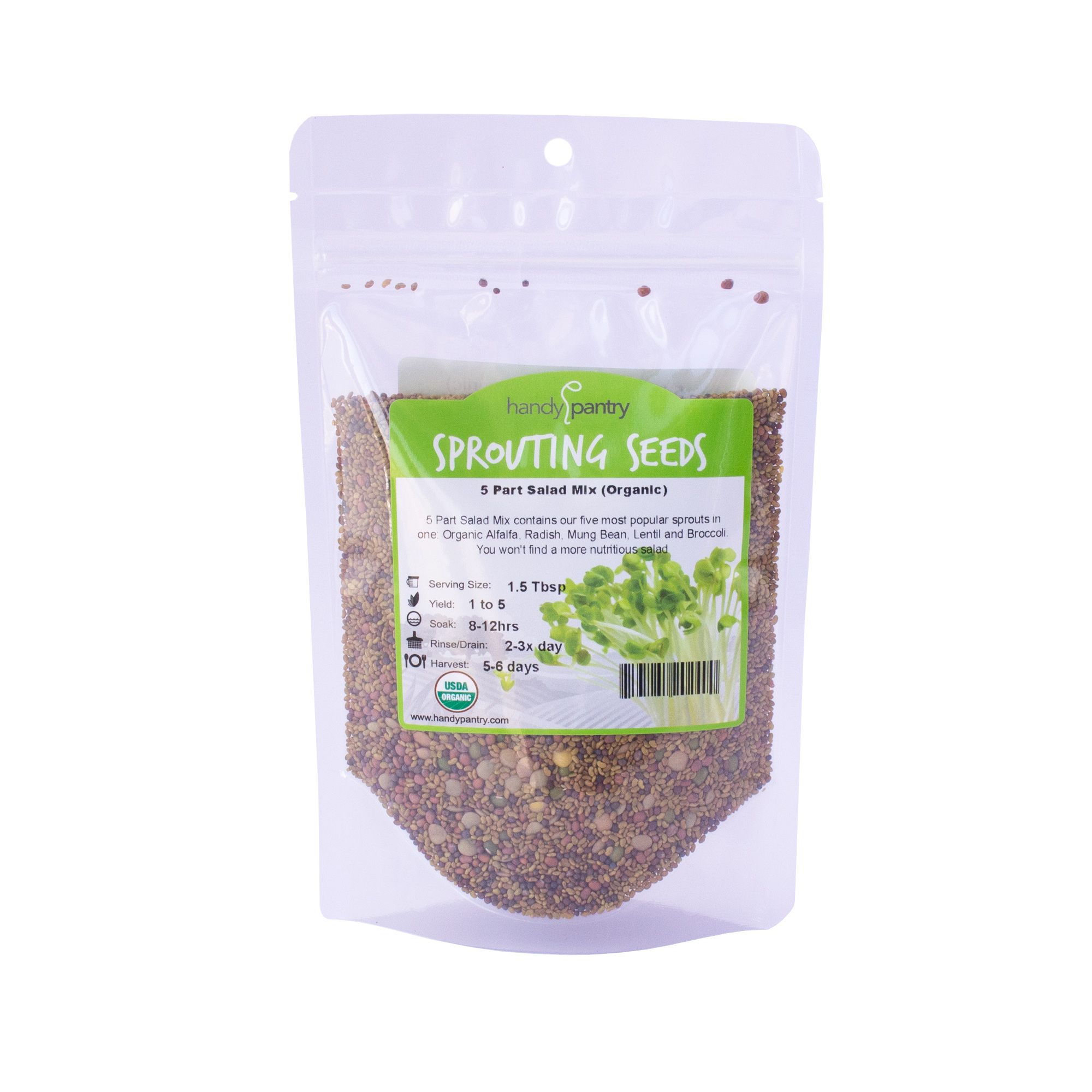 5 Part Organic Sprouting / Sprout Seed Salad Mix - Sprouts - 8 Oz - Sprouts, Sprouting - Healthy Living & Raw Food - Grow, Growi