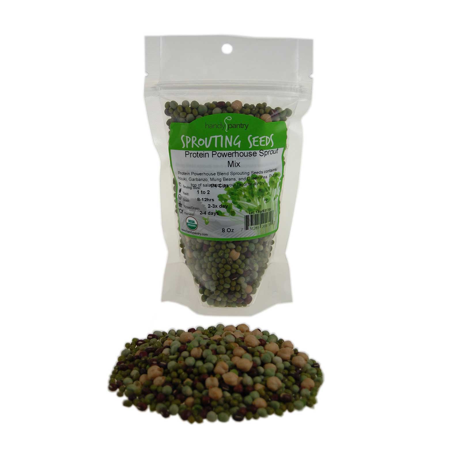 Organic Protein Powerhouse Sprouting Seed Mix- Sprout Sprouts- 8 Oz - Sprouts, Sprouting - Healthy Living & Raw Food - Grow, Gro