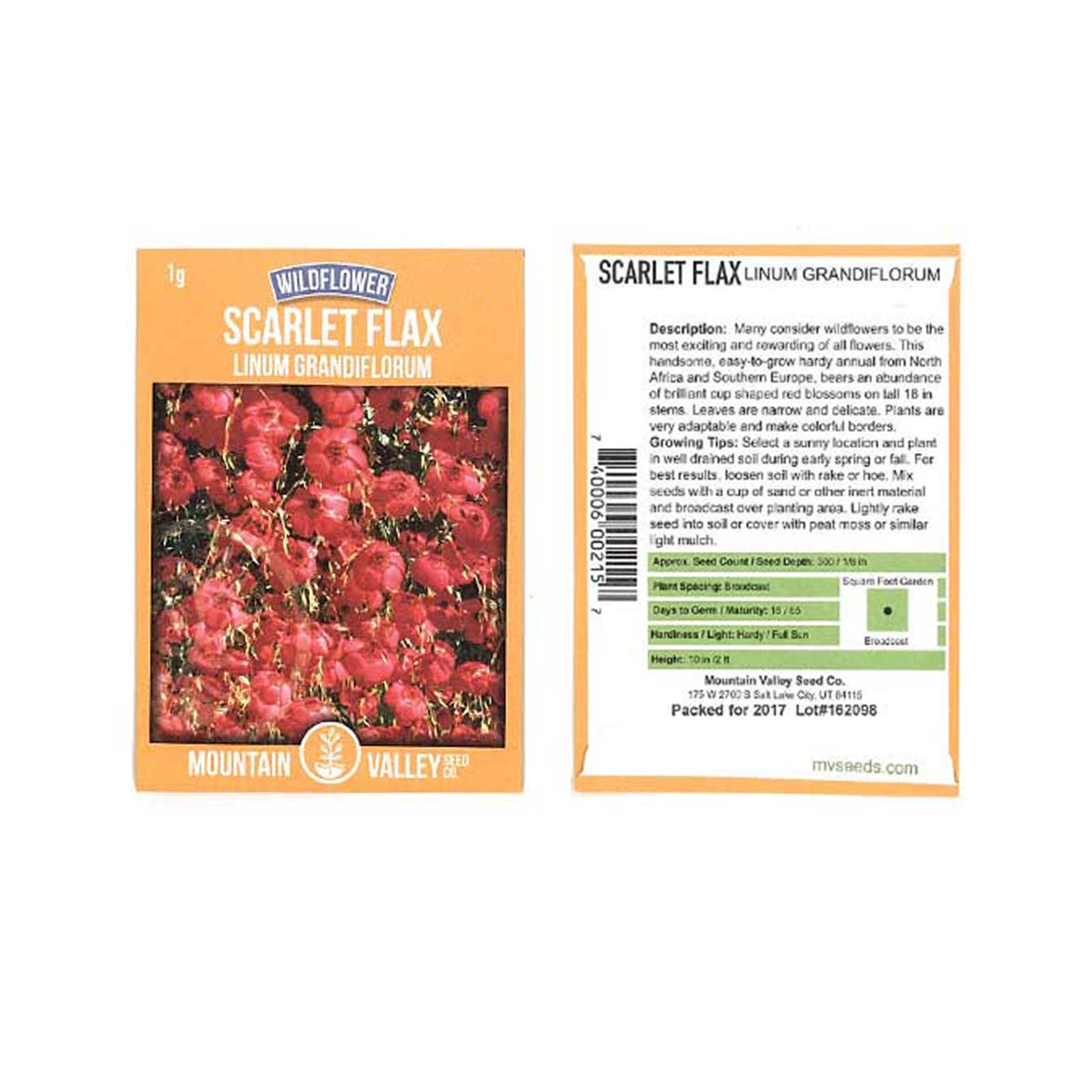 Seeds: Scarlet Flax WildFlower -1 g-Annual -Scarlet Maroon Wild Flower - Buy Non-GMO Linum grandiflorum rubrum Farm & Gardening 