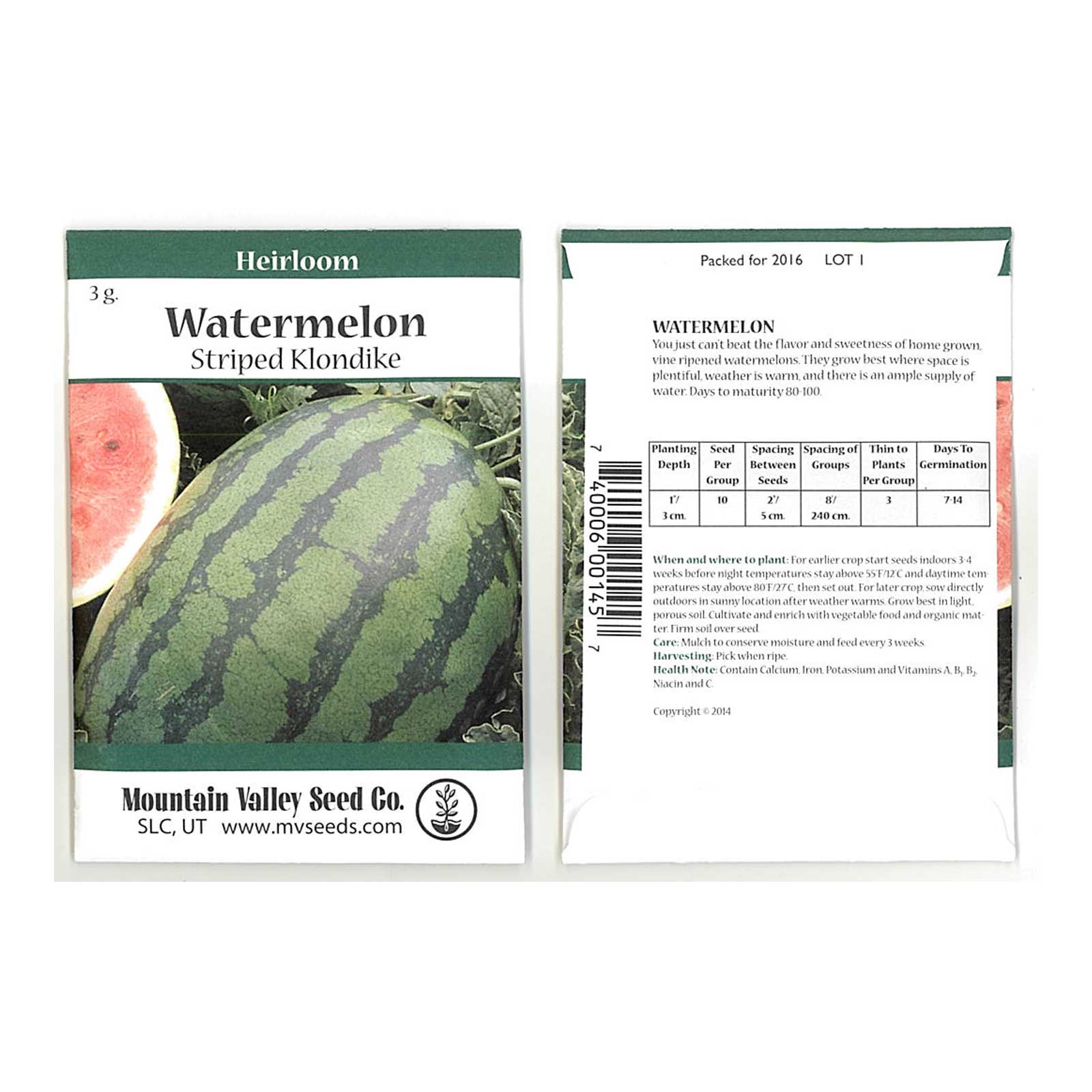 Seeds: Watermelon Garden - Striped Klondike Blue Ribbon - 3 g Packet - Buy Non-GMO Citrullus lanatus Farm & Gardening Seeds Onli