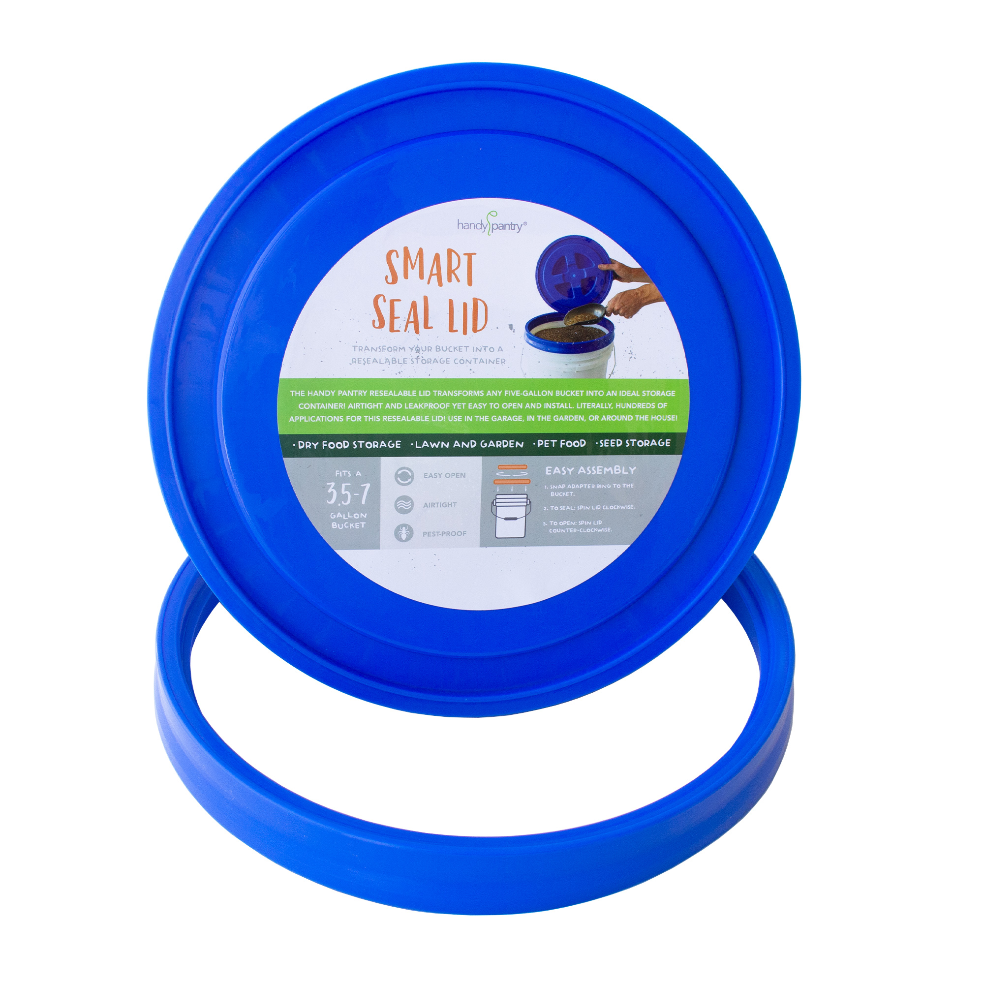 Smart Seal Lid - Blue - 6 Gallon Lawn & Garden Supplies Storage - Twist On Off Lid for Bucket & Pail - Emergency Storage, Preppe