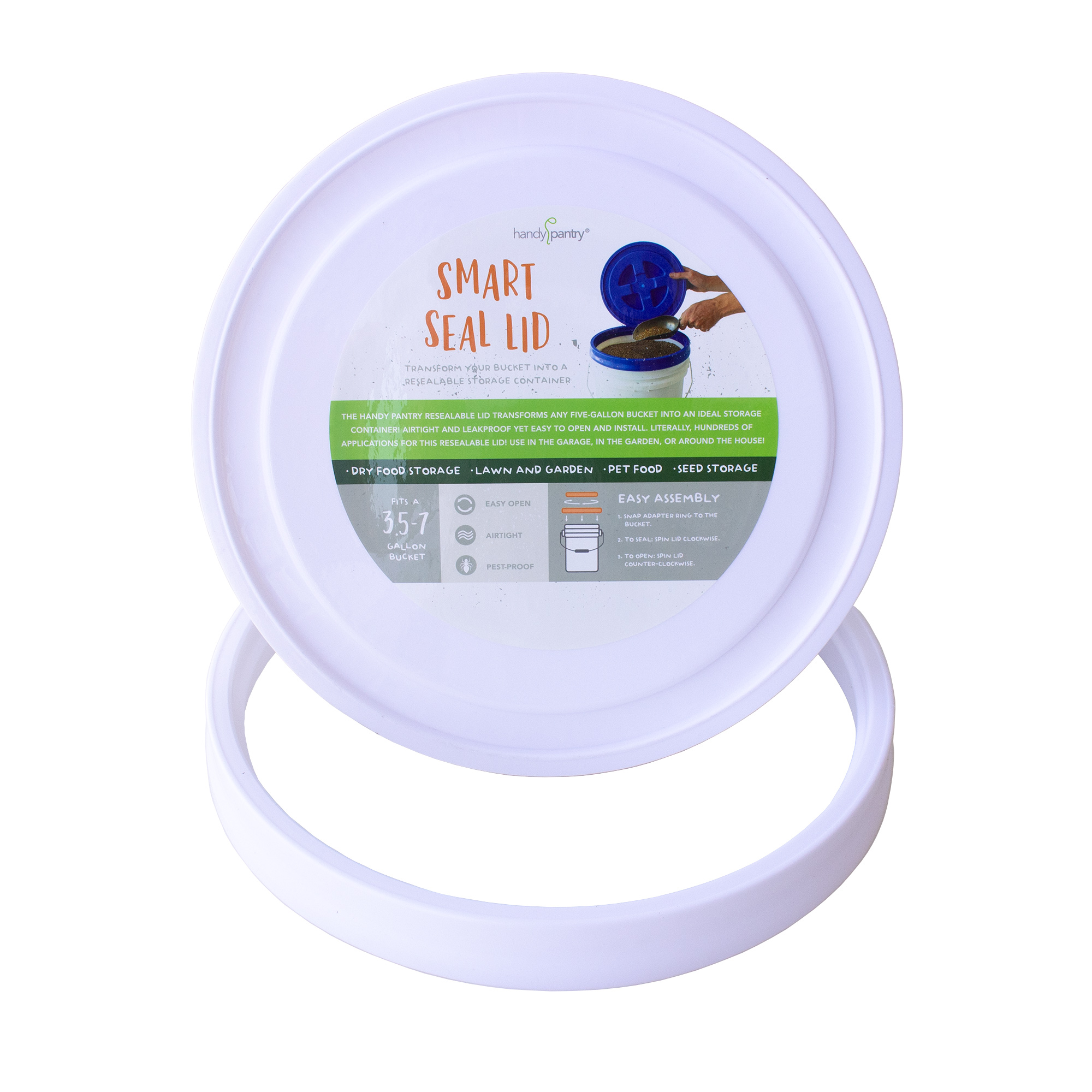 Smart Seal Lid - White - 7 Gallon Lid - High-Density Polyethylene - Twist On Off Lid For Bucket & Pail - Emergency Storage, Prep