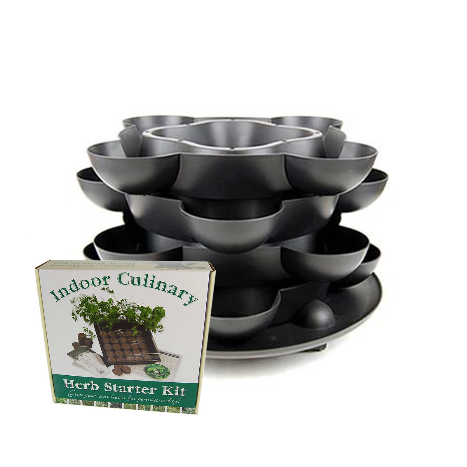 Stack & Grow Garden Planter - Black Plus Culinary Herb Kit